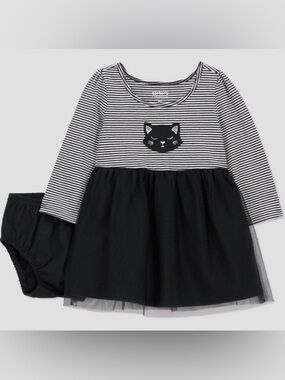 NWT CARTER’S JUST ONE YOU Baby Girl Striped Kitty Dress- Size 6m